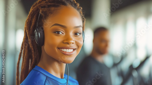 Confident Young Woman Enjoying Treadmill Workout in Modern Gym