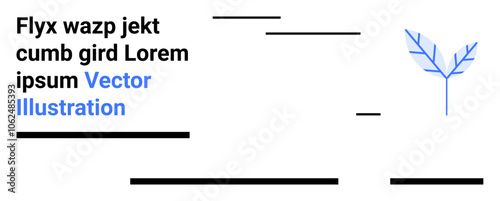 Black text segments and lines paired with a minimalist blue leaf graphic. Ideal for websites, blogs, presentations, social media, posters, business cards, flyers, brochures. Landing page