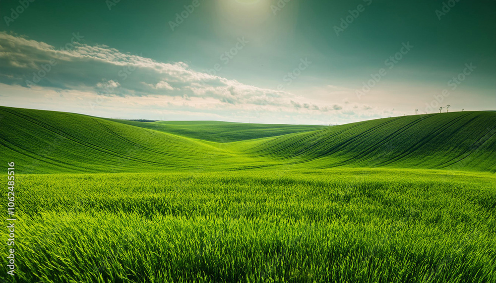 Fototapeta premium Close-Up of a Landscape with Green Fields