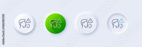 Cough line icon. Neumorphic, Green gradient, 3d pin buttons. Coronavirus symptom sign. Flu, sneeze or pneumonie symbol. Line icons. Neumorphic buttons with outline signs. Vector