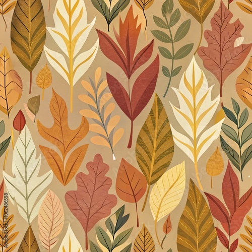 Autumn leaves pattern on beige background for seasonal decor and design