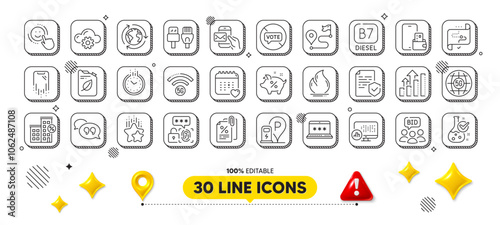 Report statistics, Time and Healthcare calendar line icons pack. 3d design elements. Auction, Loan percent, Ranking stars web icon. Target path, 5g wifi, Charging station pictogram. Vector