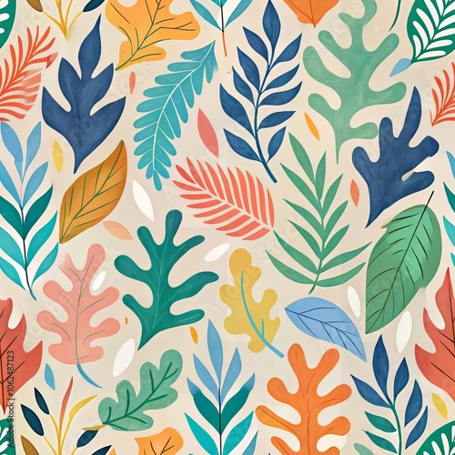 Vibrant botanical pattern with colorful autumn leaves