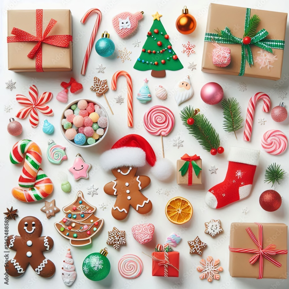 Obraz premium Праздничный Фон с яркими рождественскими элементами