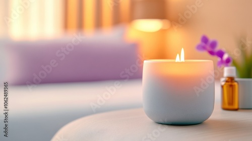 Cozy candlelit ambiance with soft focus on a serene bedroom setting, AI