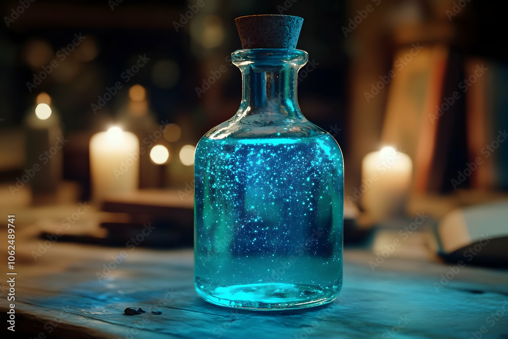 Magical potion in a glass bottle, for fantasy-themed design inspiration High quality Magical potion in a glass bottle, for fantasy-themed design inspiration High quality