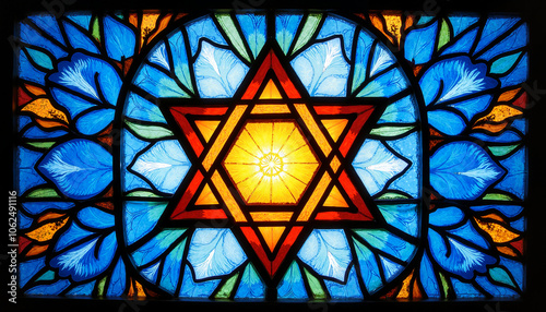 Stained glass Star of David in vibrant colors