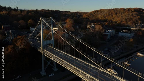 sunset flying along west side of Kingston Port Ewen Bridge