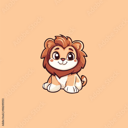 Adorable Cartoon Lion on Peach Background with Cute Expressions and Playful Nature
