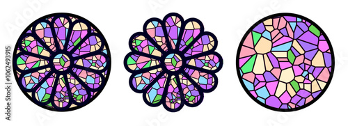 Stained glass rosette vector illustration set