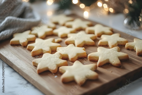 Freshly baked butter cookies on a wooden board for a cozy baking experience . illustration