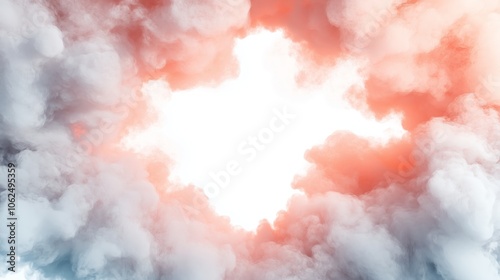 Soft pastel clouds border forming delicate textures framing blank center. AI generated