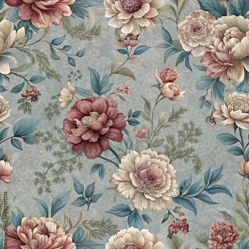 Wallpaper Mural Elegant vintage floral pattern with peonies on pastel background Torontodigital.ca