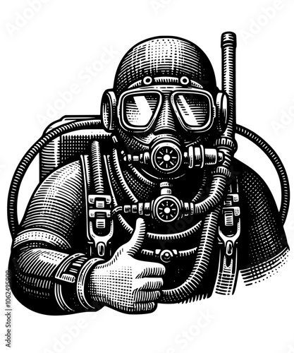 Vintage Diver Drawing