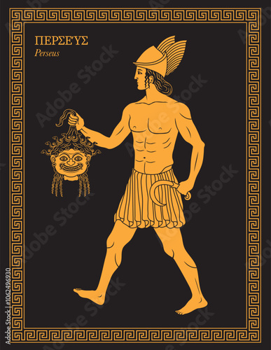 Vector illustration of Perseus holding Medusa's head