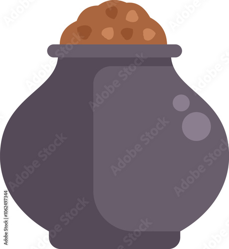 Cartoon style illustration featuring a cauldron filled with bubbling magic potion ingredients, perfect for halloween projects