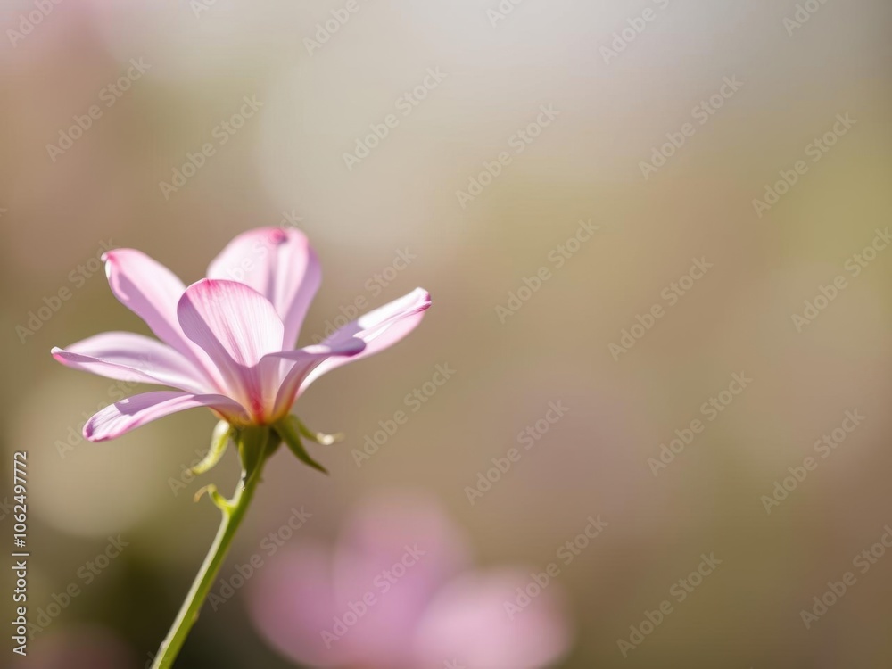 A close-up photograph of a delicate pink flower blooming gracefully in soft natural lighting, spring, close-up A close-up photograph of a delicate pink flower blooming gracefully in soft natural lighting, spring, close-up