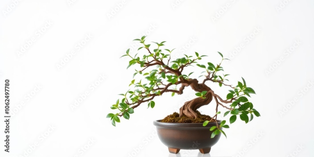 A close-up shot of a beautifully pruned bonsai house plant on a white background, bonsai, peaceful A close-up shot of a beautifully pruned bonsai house plant on a white background, bonsai, peaceful