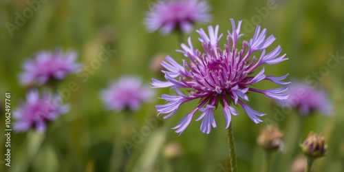 Close-up of a beautiful purple wild flower in a field, wild flowers, colorful