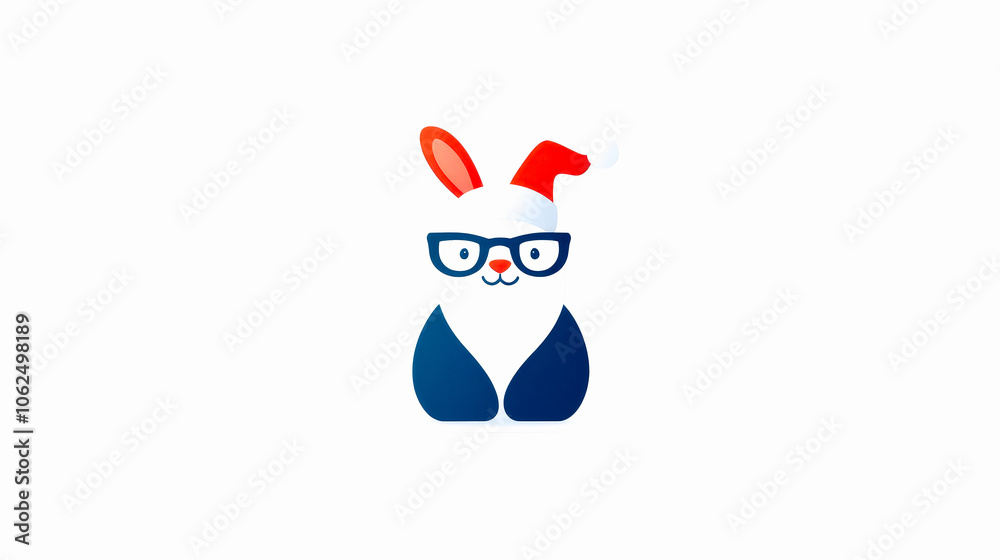 A cute rabbit wearing glasses and a festive hat, white isolate background. A cute rabbit wearing glasses and a festive hat, white isolate background.