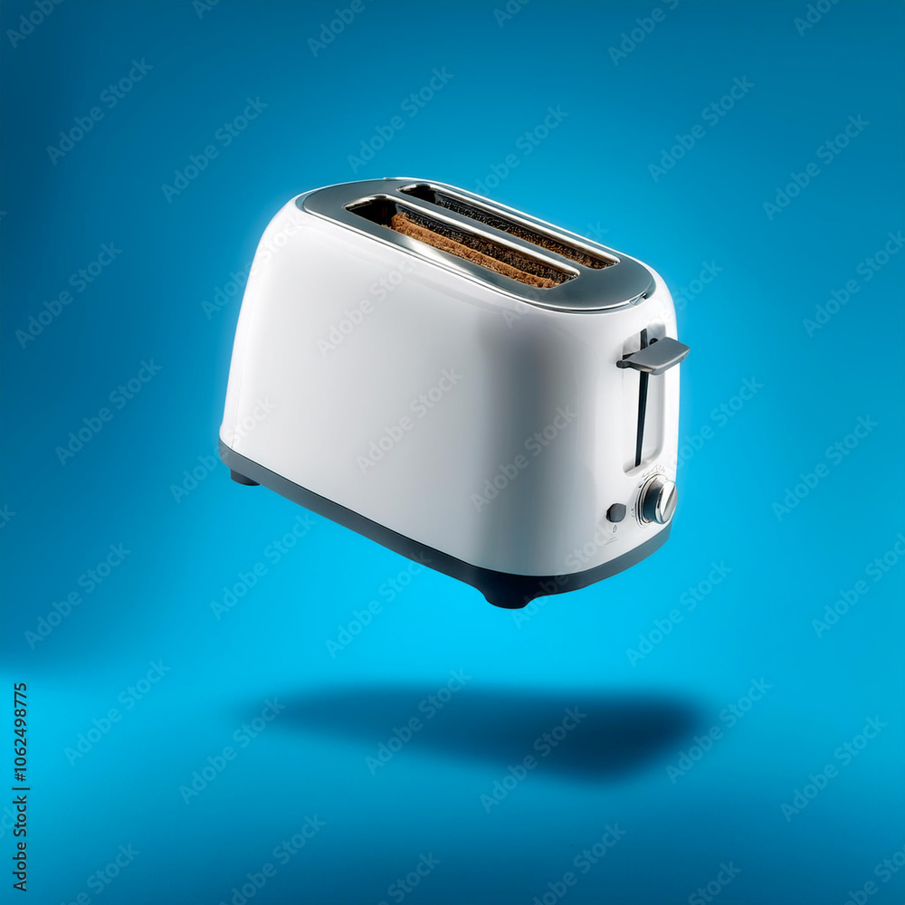 Toaster Machine floating or flying isolated on light blue background Toaster Machine floating or flying isolated on light blue background