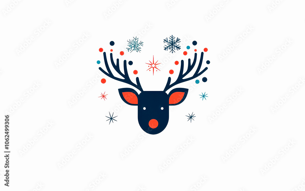 Naklejka premium Reindeer head with colorful snowflakes on a white isolated background.