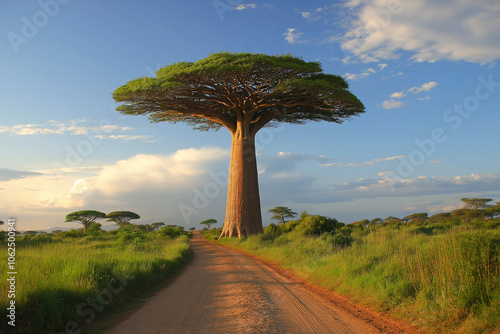 Obraz na płótnie baobab on a savannah in Africa on sunny day, generative AI w salonie