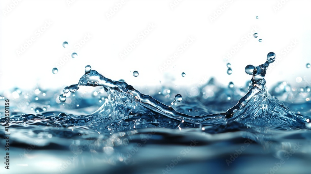 Dynamic Water Splash with Clear Blue Droplets
