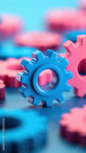 Colorful gears representing investment flow management and financial opportunities. These vibrant blue and pink gears symbolize dynamic nature of finance and business expenses photo