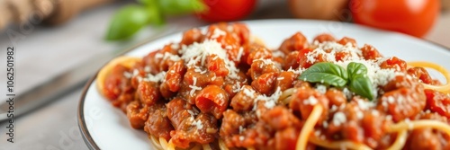 A mouth-watering plate of spaghetti bolognese topped with savory meat sauce, fresh basil, and grated Parmesan cheese, spaghetti, cooking