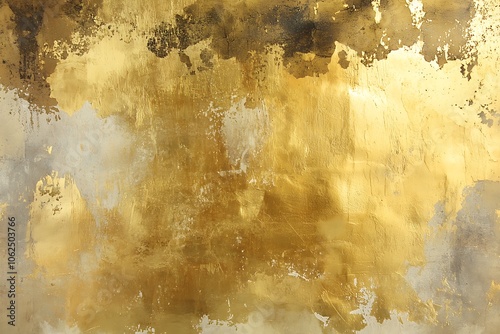 Distressed gold background with a grunge watercolor effect, showcasing rough textures for artistic applications.
