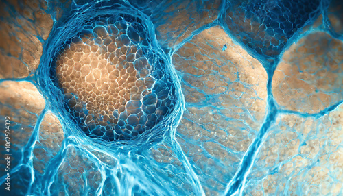 Macro view of cell structures in an organic tissue, depicting micro life forms, ideal for banners