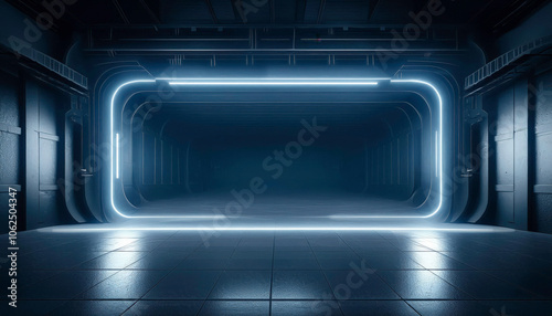 Neon glow in dark garage panorama