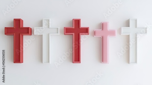 Decorative Crosses in Various Colors Arranged on a White Background Generative AI photo