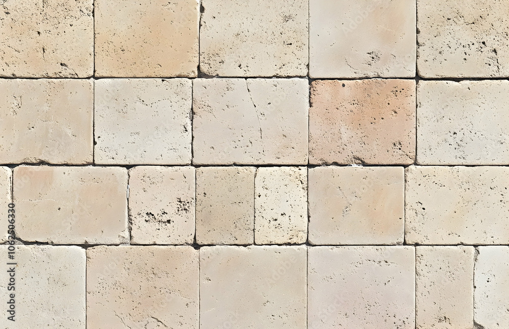 Naklejka premium A close-up view of a textured stone tile pattern in neutral tones. AI Image