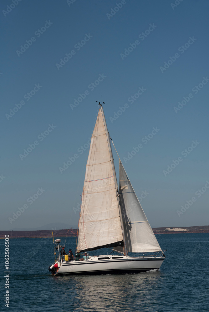 Fototapeta premium Saldanha Bay West Coast South Africa. 10.01.2023. Sailing lesson on a yacht on Saldanha Bay on the west coast of South Africa