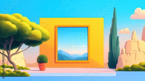 Masterpiece frame flat design front view classic gallery theme animation vivid photo