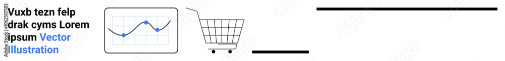 Shopping cart icon next to an analytics graph featuring a fluctuating line chart. Ideal for e-commerce, online retail, data analysis, sales performance, business metrics, market research Shopping cart icon next to an analytics graph featuring a fluctuating line chart. Ideal for e-commerce, online retail, data analysis, sales performance, business metrics, market research