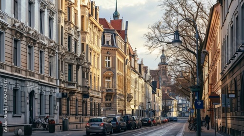 City street with a mix of old and new buildings, capturing the evolution of urban architecture