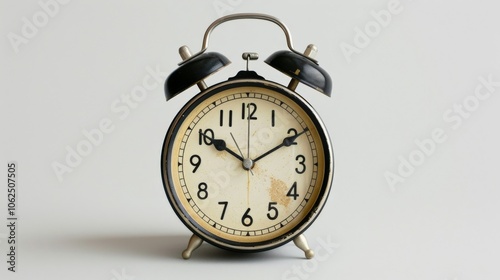 Classic alarm clock with a white face and black numbers, highlighting timekeeping and retro style