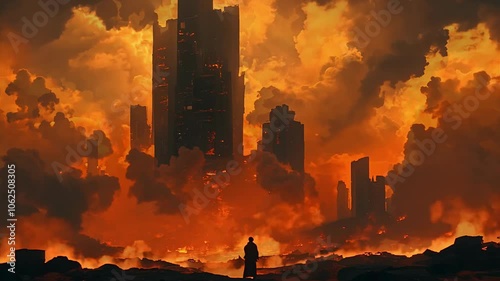 Dystopian Cityscape Animation Seamless Loop Background