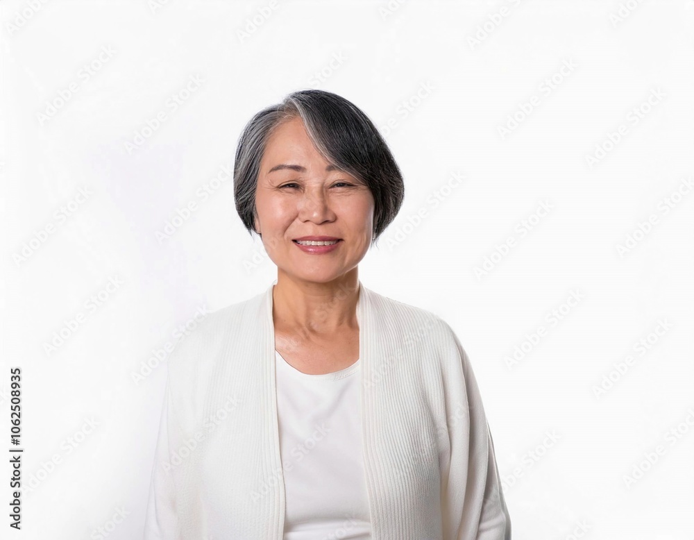 elderly asian woman portrait 60-70 years old no make up with white clothes black hair and hazel eyes isolated on white background elderly asian woman portrait 60-70 years old no make up with white clothes black hair and hazel eyes isolated on white background