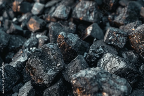  Big pile of natural black coals. Detailed photo textured background