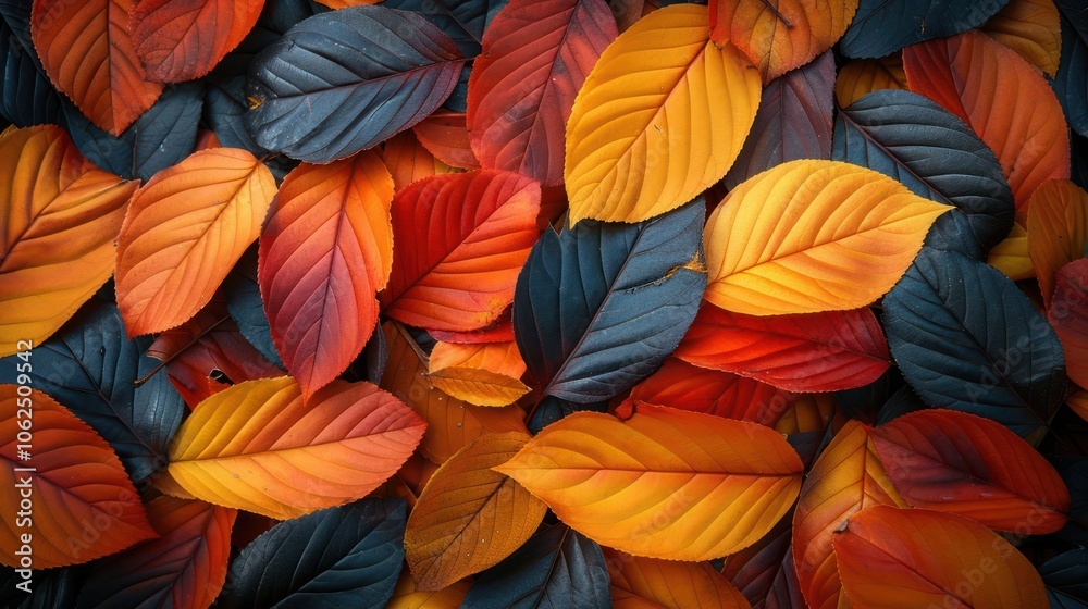 A vibrant autumn foliage pattern of red, orange, and dark leaves. A vibrant autumn foliage pattern of red, orange, and dark leaves.