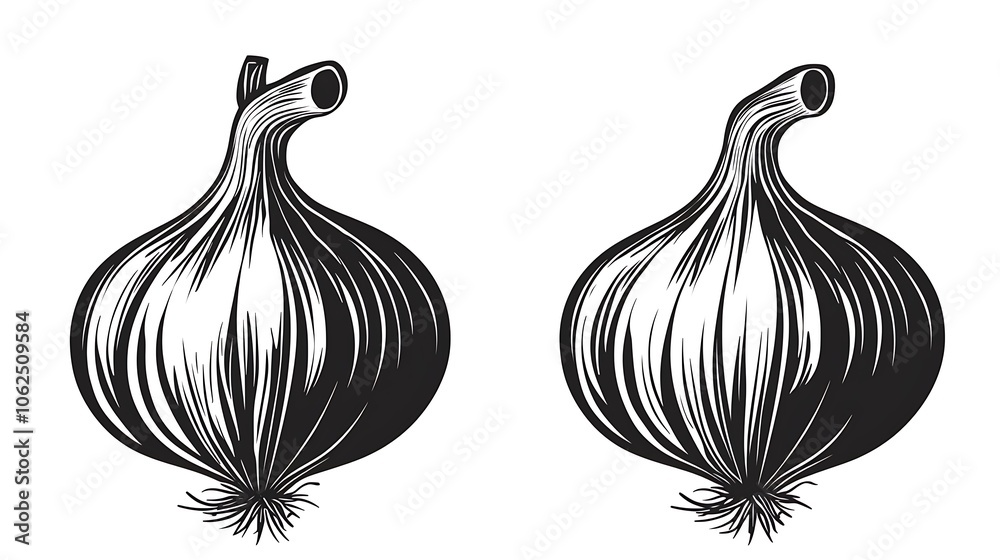 Obraz premium Isolated black silhouette logo of onion and garlic.