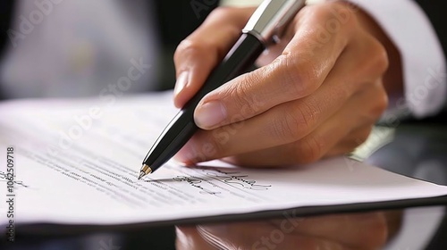 Close-up of a business contract being signed, highlighting commitment and agreement