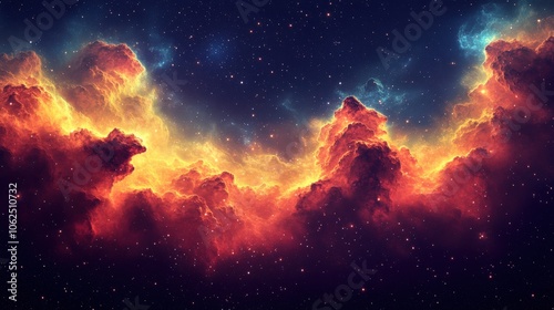 Stunning Cosmic Nebula with Vibrant Colors and Stars in Deep Space - Inspirational Celestial Beauty and Colorful Space Scene - Astronomy and Science Art