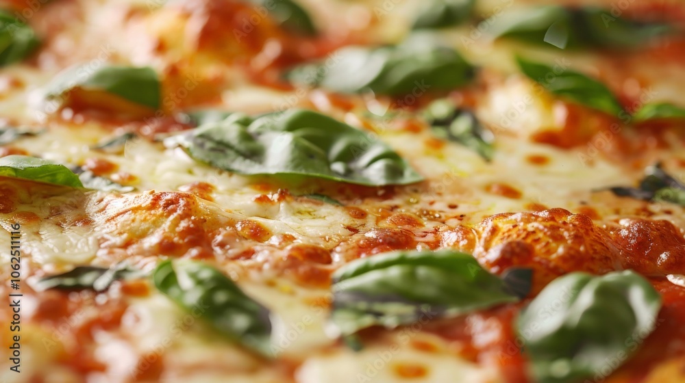 Close-up of a Margherita pizza with fresh basil, capturing simplicity and flavor Close-up of a Margherita pizza with fresh basil, capturing simplicity and flavor