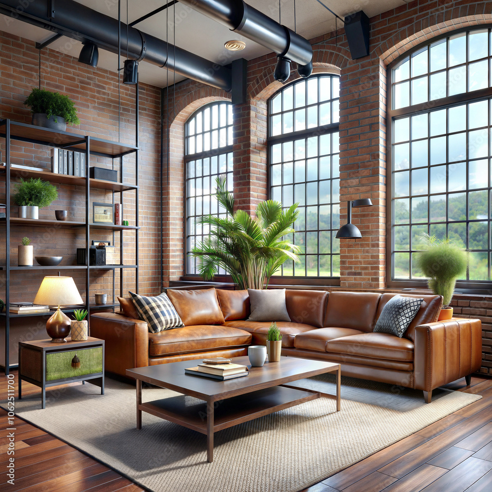 A modern industrial style living room expose A modern industrial style living room expose