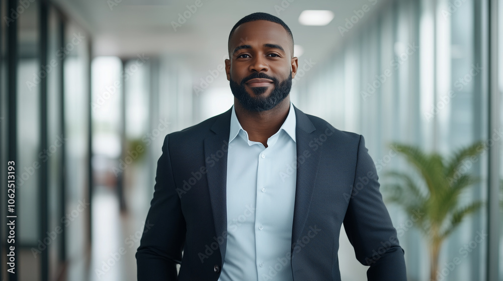 confident man in suit stands in modern office corridor, exuding professionalism and charisma. bright, airy environment enhances his strong presence. confident man in suit stands in modern office corridor, exuding professionalism and charisma. bright, airy environment enhances his strong presence.